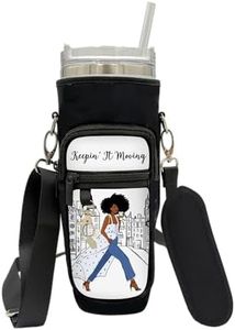 African American Expressions – Tumbler Carrier Bag with Strap for 20-40 oz Cups – Water Bottle Holder with Black Cultural Design, Phone & Wallet Pockets, Fits Stanley Tumblers (Keepin It Moving)