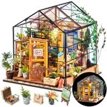 Rolife DIY Miniatures Dollhouse Kit, Miniature Greenhouse DIY Craft Kits for Adult to Build Tiny House Model with Lights and Removable Model Plants, Birthday Gift for Friends (Casey's Greenhouse)