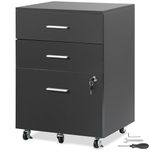 VEVOR 3-Drawer Wood File Cabinet, Under Desk File Cabinet for Letter/A4 Size, Mobile Filing Cabinet Printer Stand with Lock and Hanging Rail for Home Office, Black