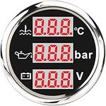 Geloo 52mm 3 in 1 Voltmeter+Water Temp temperature Gauge+Oil Pressure gauge Meter,Waterproof Stainless Stress Frame Oil Fuel Level Gauge Meter Indicator with Alarm For Car Boat Marine Yacht