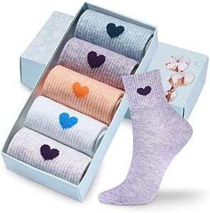 Corlap Women's Cute Cotton Crew Athletic Running Socks - Ankle High, Novelty Fun Heart Design 5-Pairs (Gift Box)