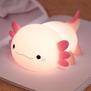 HAPPYBAG Axolotl Night Light,Cute Axolotl lamp Gifts for Kids,Dimmable Silicone Animal Nursery Night Light,Kawaii Rechargeable Bedside Touch Lamp,Room Decor Axolotl Light