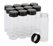 Kesell 12 Pack of 3 inches, 30 ML, Clear Glass Bottles Storage Container Sample Cosmetic Herb Spice Specimen Vials with Black Phenolic Screw on Caps