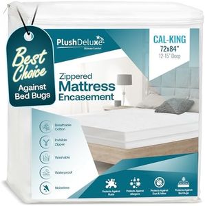 PlushDeluxe California King Premium Mattress Encasement - Zippered Waterproof, Bedbug Proof Design, 6-Sided Protection - Hypoallergenic Cotton Terry Fabric 12-15" Depth