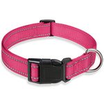 Reflective Dog Collar with Buckle Adjustable Safety Nylon Collars for Small Medium Large Dogs, Hotpink XXS