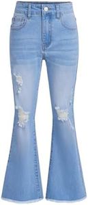 Milumia Girl's Ripped Flare Bell Bottom Jeans High Waist Denim Pants with Pockets Light Blue 13Y