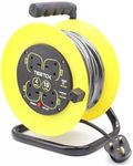 Long Extension Cable Lead 15m, 4 Socket Easy-Wind Cassette Reel 13A Extension Cable with Thermal Safety Cut-Out Hi-Visibility Cable, Bright Yellow Cable