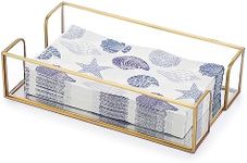 Sumnacon Napkin Holder,Glass Napkin Holder Table,Stylish Guest Towel Holder for Hand Towel Napkin,Rectangle Napkin Basket for Bathroom Toilet Kitchen Dining Table Counter,Gold