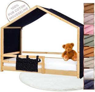 Lovely Hippo Toile de Lit Cabane 100% Coton - Ciel de Lit Cabane + Pochette de Rangement - Tissu Oeko-Tex Gots - Fabriqué en Europe (Modèle 2 + Pochette de Rangement, Bleu Nuit/Or)