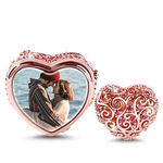 GNOCE "Soulmate" Custom Photo Charm Bead 925 Sterling Silver Rose Gold Heart Photo Beads Charm with Red Stone Personalized Charms for Bracelets Necklaces Valentine's Day Gift for Her