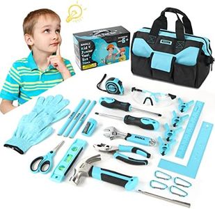 SHALL 26-Piece Kids Size Tool Set, Real Tools Kit for Kids with 12" Tool Bag, Safety Certified Children Learning Tool Set with Hand Tools for Boys & Girls Age 6+, DIY Building, Woodwork & Construction