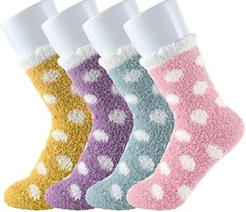 FEPITO 4 Pairs Women Fuzzy Bed Socks Winter Fluffy Cozy Socks Slipper Socks for Ladies (purple,ginger,green,dark pink)