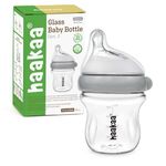 haakaa Gen.3 Natural Glass Baby Bottle, Wide Neck, Anti-Colic Slow Flow Nipple for 0M+ Breastfed Babies, Newborn Registry Essentials,BPA-Free, 4.2 oz/120 ml, 1 PK