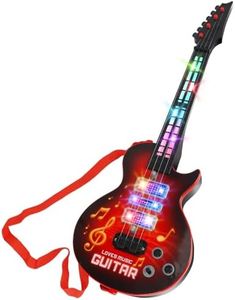 Kids Guitar Toy for 3 Year Old Boy Gift 21 Inches Electric Guitars with 4 Strings for Toddlers Light Up Music Toys for Boys Girls Gifts Ages 3 4 5 (Red)