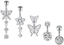 Incaton 14G Belly Button Rings, Stainless Steel Diamond Belly Rings For Women, Dangle Belly Button Rings With Butterfly, 6mm Short & 10mm Bar Navel Piercings, Metal, cubic zirconia