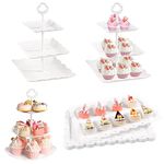 White Cupcake Stand, 3 Tier Plastic Cupcake Stand, 11pcs Dessert Table Display Set Include 3 Tier Cake Stand*3 & Dessert Tray*7 for Wedding Home Holiday Birthday Christmas Party Decor