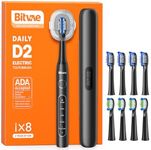 Bitvae Ultrasonic Electric Toothbrushes for Adults and Kids, ADA Accepted Rechargeable Travel Sonic Toothbrush with 8 Brush Heads, 5 Modes, Holder, D2 (Jet Black)