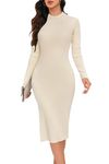 Arach&Cloz Women's Fall Sweater Dress Long Sleeve Turtleneck Ribbed Slim Fit Slit Elegant Knitted Winter Midi Dress Trendy 2024(Apricot,L)