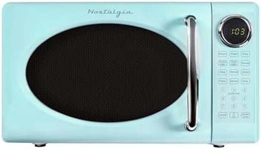 Nostalgia Retro Microwave Oven 0.7 Cu Ft, 700-Watt Countertop Size with Glass Turntable, Child Safety Lock, 8 Auto-Cook Programs, Digital Clock, Aqua