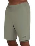 TCA Ultra 2 in 1 Compression Shorts Men Running Gym Shorts for Men with Back Zipped Pocket - Army/Army, XXL