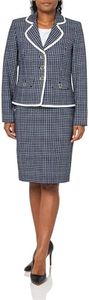 Le Suit Women's Plus Size Crepe 3-Button Jacket & Flounce Skirt, Indigo/Silk White