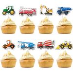 WERNNSAI Construction Cupcake Toppers - Construction Car Birthday Party Supplies Dump Truck Excavator Tractor Cupcake Picks Cake Decorations for Boys Kids Birthday Baby Shower Dessert Decorations