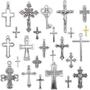 BronaGrand 25 Pieces Mixed Crosses Charms Pendants Jewelry Findings for Making Bracelet and Necklace