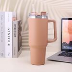 miuline 40OZ Travel Tumbler with Straw Lid and Handle, Double Wall Vacuum Insulated Coffee Mug Stainless Steel Coffee Cup for Work Gym Travel, BPA Free (Brown)