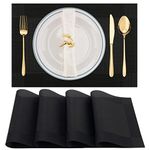 Winknowl Placemats, Set of 4 Heat Resistant Stain Resistant Non-Slip Woven Vinyl Insulation Placemats, Washable Durable Elegant Table Mats for Kitchen Dining (Black)