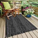 Fixseed Washable Area Rug 3x5 Cotton Runner Rug Black White Rug with Tassel, Indoor Outdoor Front Porch Rug for Kitchen Bedroom Living Room Farmhouse Laundry Entryway