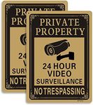 Amexiu Private Property No Trespassing 24 Hours CCTV Camera Video Surveillance Warning Sign | 10" x 7" Rust Free Aluminum Easy Mounting Fade Resistance, 2 Pack