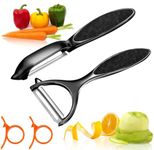 Vegetable Peeler, Potato Peelers for Kitchen Stainless Steel Y Shape Swivel Peelers, Carrot, Fruit, Ergonomic Non-Slip Handle and Sharp Blade with 2 Oranges Peeler, Black