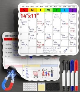PHIXBEAR Magnetic Dry Erase Calendar for Fridge, 2 Pack Monthly & Weekly Planner, Magnetic or Adhesive Whiteboard for Family Schedule, Meal Planning & to Do List, 14"x11", 4 Markers & Glue Dots