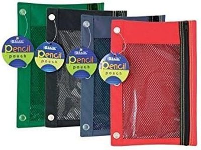 Bazic Products 803-144 3 Ring Pencil Pouch With Mesh Window Assorted Colors,4-Pack