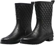 Petrass Women Rain Boots Black Waterproof Mid Calf Lightweight Cute Booties Fashion Out Work Comfortable Garden Shoes, Black 8