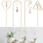 WellSign Small Trellis for Potted Plants Indoor with Colorful Crystal Sun Catcher, 14.17 Inch Metal Plant Lattice for Mini Potted Plant Decoration for Home Window Garden 4 Pack