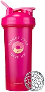 BlenderBottle Just for Fun Classic V2 Shaker Bottle Perfect for Protein Shakes and Pre Workout, 28-Ounce, Donut Ever Give Up
