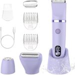 3-in-1 Electric Razor IPX7 Waterproof Bikini Trimmer Wet & Dry Use Painless Personal Trimmer Groomer for Ladies Face Body Legs Bikini Public Hairs Electric Lady Shaver with Replaceable Heads