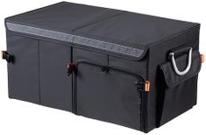 SHIMOYAMA Trunk Organizer, 63L Foldable Car Storage Box for Camping, Picnic, Collapsible Multi Compartments for SUV, Car Storage Bin with Aluminum Handles, Black