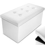 Nyxi 76 x 38 x 38 cm Faux Leather White Ottoman Foldable Storage Boxes Seat Foot Stool Storage Box with Lids for Kids Toys, Bedroom, Hallway, Living Room