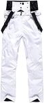 GS SNOWING Men's and Women's Insulated Ski Snow Pants Waterproof Windproof Snowboard Suspender White M