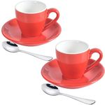 ionEgg Porcelain Espresso Cup with Saucer And Stainless Steel mini Spoons, Espresso shot Cup, 80ml/2.7Oz, Pack of 2, Red