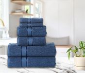 SENSES by Riba Textured Rice Weave 6 Piece Towel Set | All Cotton Fade-Resistant Highly Absorbent Super Soft Bathroom Towels(2 Pcs Each of Bath, Hand & Wash Towel) -550 GSM (Navy)