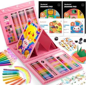 Shuttle Art 335 Piece Kids Art Set, Multi-Media Art Supplies, Gift Art Kit with Trifold Easel, 2 Drawing Pads, 2 Coloring Books, Oil Pastels, Crayons, Watercolors, Markers, Colored Pencils (Pink)