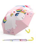 ANYCHO Kids Umbrella for Boys and Girls, 3D Cartoon Lightweight Small Umbrella for Kids with Pinch-Proof Design for Baby, Waterproof & Windproof, Easy to Open and Close for Children, Mini Portable Durable for Rain or Sun Protection - Pink (Unicorn)