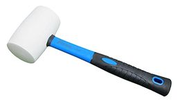 32-Ounces White Solid Rubber Mallet, Fiberglass Handle with Soft Rubber Grip, Total Weight 2.6LB, Non Marking Hammer (32oz)