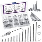 Swpeet 621Pcs M3 Metric 304 Stainless Steel Button Head Hex Socket Head Cap Bolts Screws Nuts and Hex Nuts with Flat Washers and Split Lock Washers Assortment Kit, Screws Nuts Washers All Included