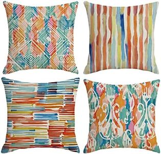 ANIDL Retro Watercolor Fashion National Style Throw Pillows Modern Art Decoration Square Cushion Case Family Sofa Living Room Outdoor Decor Pillow Case 18x18 Inch Set of 4 (Multicolor-1)