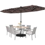 TANGZON 400cm/4m Large Twin Patio Umbrella with Garden Parasol Base, Double-Sided Market Umbrella with 36 LED Lights, Outdoor Table Umbrella for Poolside Deck Backyard (Tan)