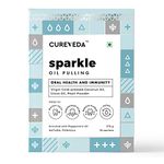 Cureveda Sparkle Oil Pulling for Mouth, Healthy Teeth & Stronger Gums | Herbal Mouthwash with Virgin Coconut Oil | For Mouth Detox & Fresh Breath | Peppermint Flavour (270 gm) (30 Sachet)